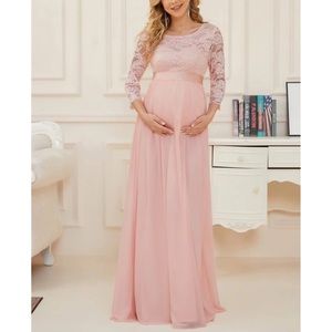 Hailee Maternity Lace Panel Belted Chiffon Dress